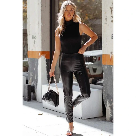 Ankle Length Seamed High Waist Skinny Fit Pants - Picture 6 of 11